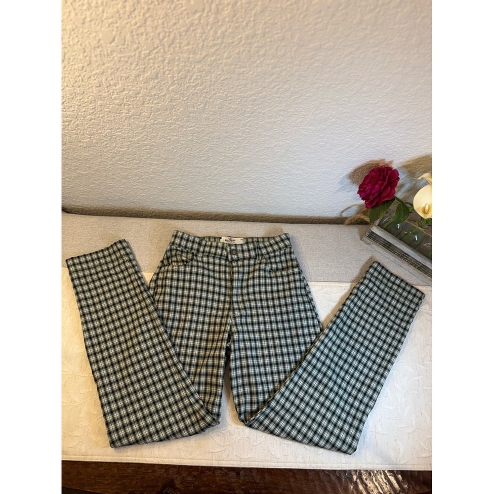 Vintage Style Hollister Green and Black Plaid Stretch High Rise Pants Junior XS